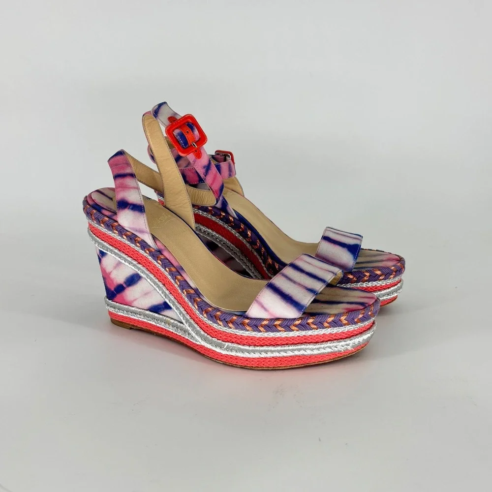 Christian Louboutin Duplice Tie-Dye Wedge Sandals Pink Women Size 36 Espadrille